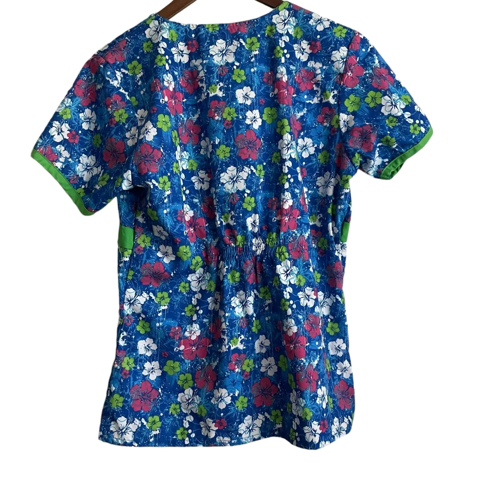 Tab NY Scrubs Women Top L Floral Medical Uniform Nurse Workwear‎ Dental Casual Blue Size L - Image 3