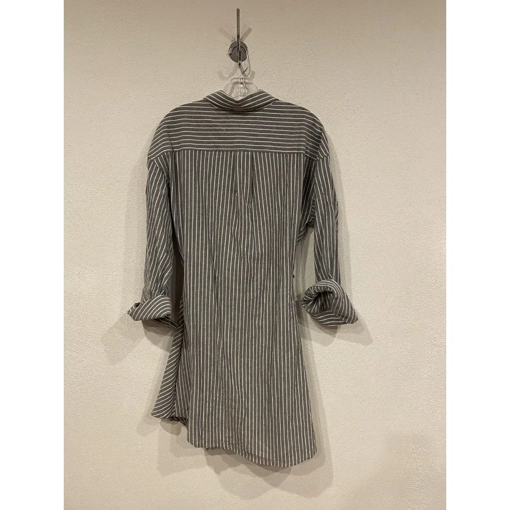 En Saison JJ Shirt Dress Womens Large Gray White Striped Wrap Tie Waist Collared - Image 4