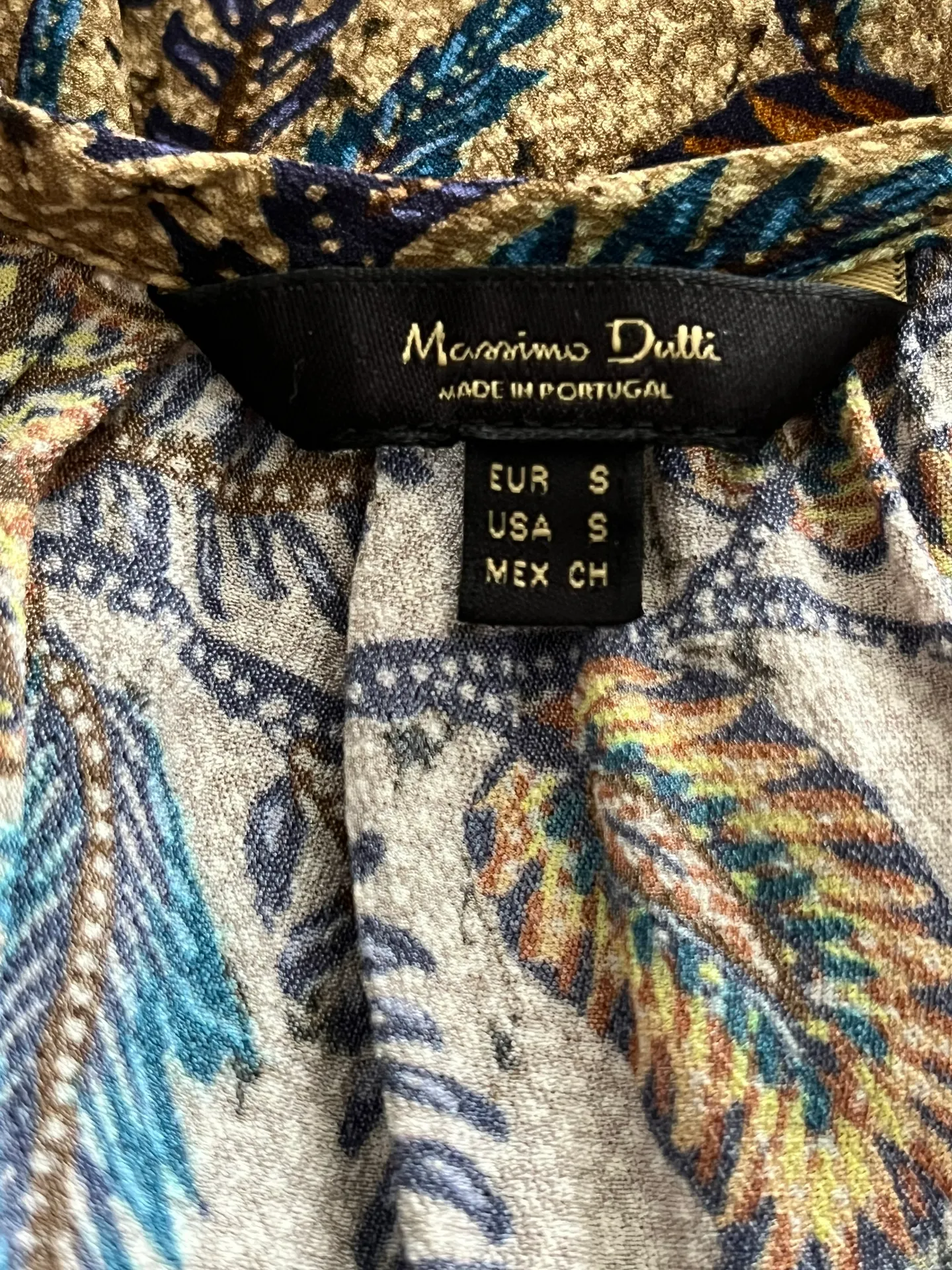 Blue Top Sz S Tan Floral Motif , Puff Long Sleeve , Peasant Blouse - Image 8