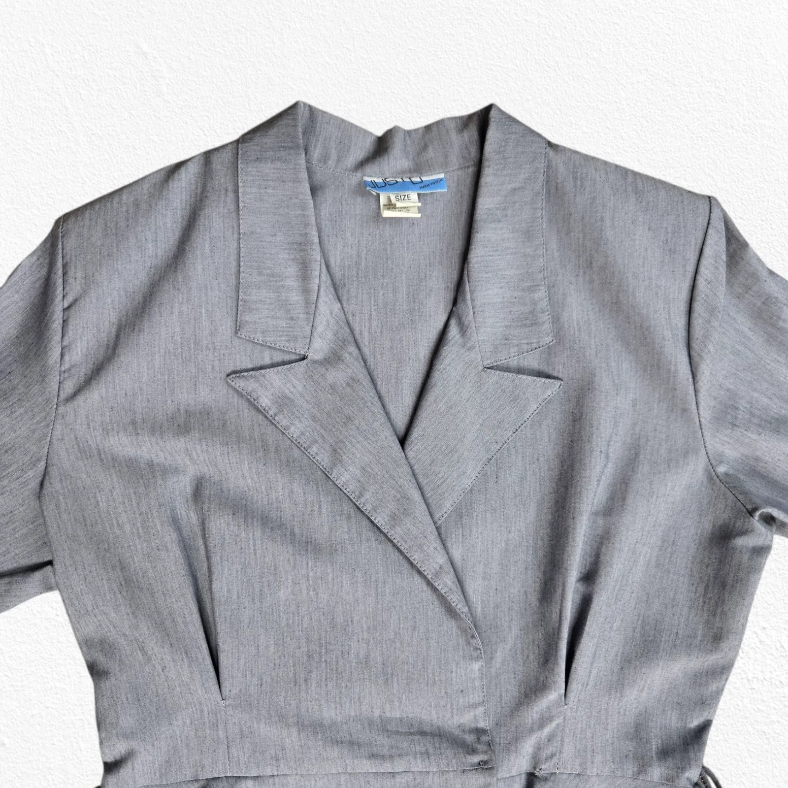 1980s Vintage Gray Office Career Made in USA Peplum Pencil Power Dress Size 14P - Image 3