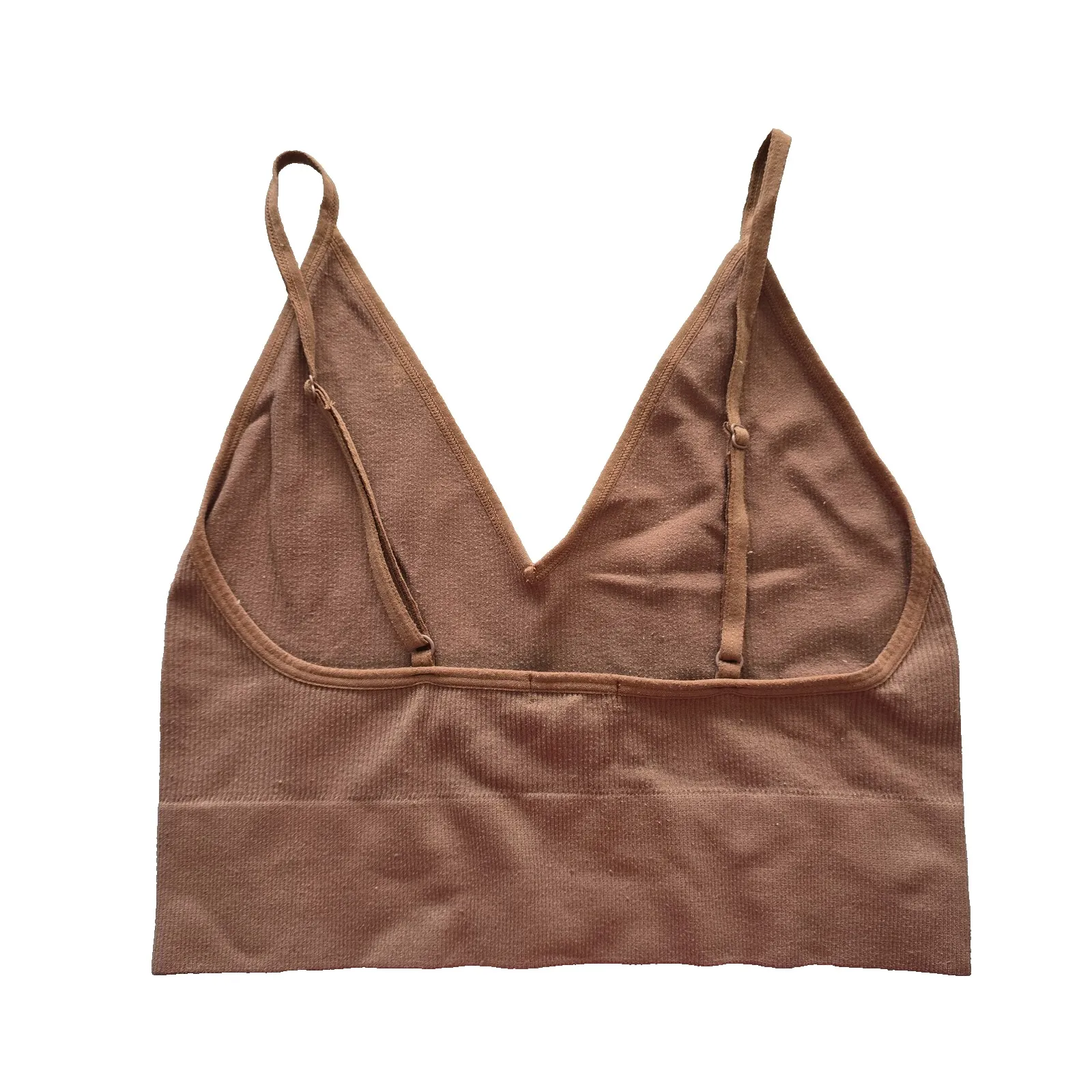 Ribbed Comfort Y2K Bra Top Wireless Pullover Stretch Sleep Bozzolo Brown S/M - Image 2