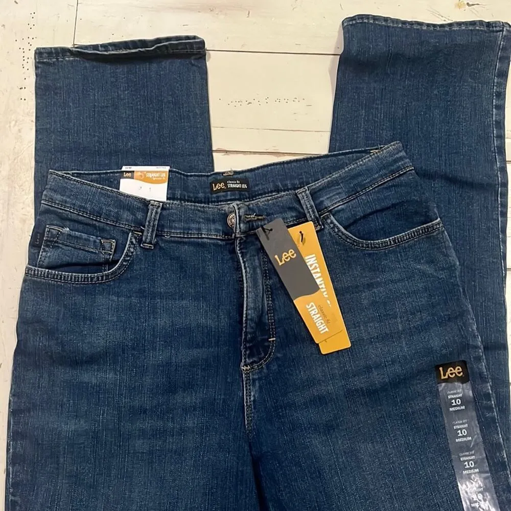 LEE Denim Jeans Classic Fit Straight Leg Misses 10 Stretch Rinsed Blue Denim - Image 4