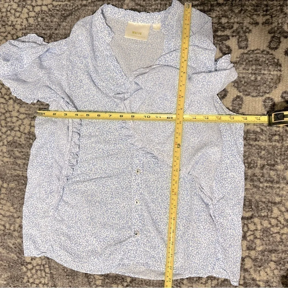 Anthropologie Maeve S Blue White Motif Aveiro Flutter Sleeved Buttondown Top - Image 12