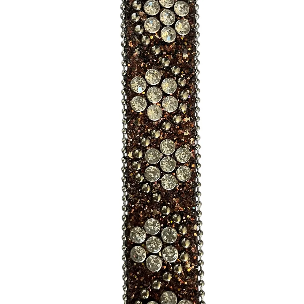 Rodeo‎ Queen Brown Glitter Rhinestone Studded Belt Silver Buckle Y2K Style - Image 4