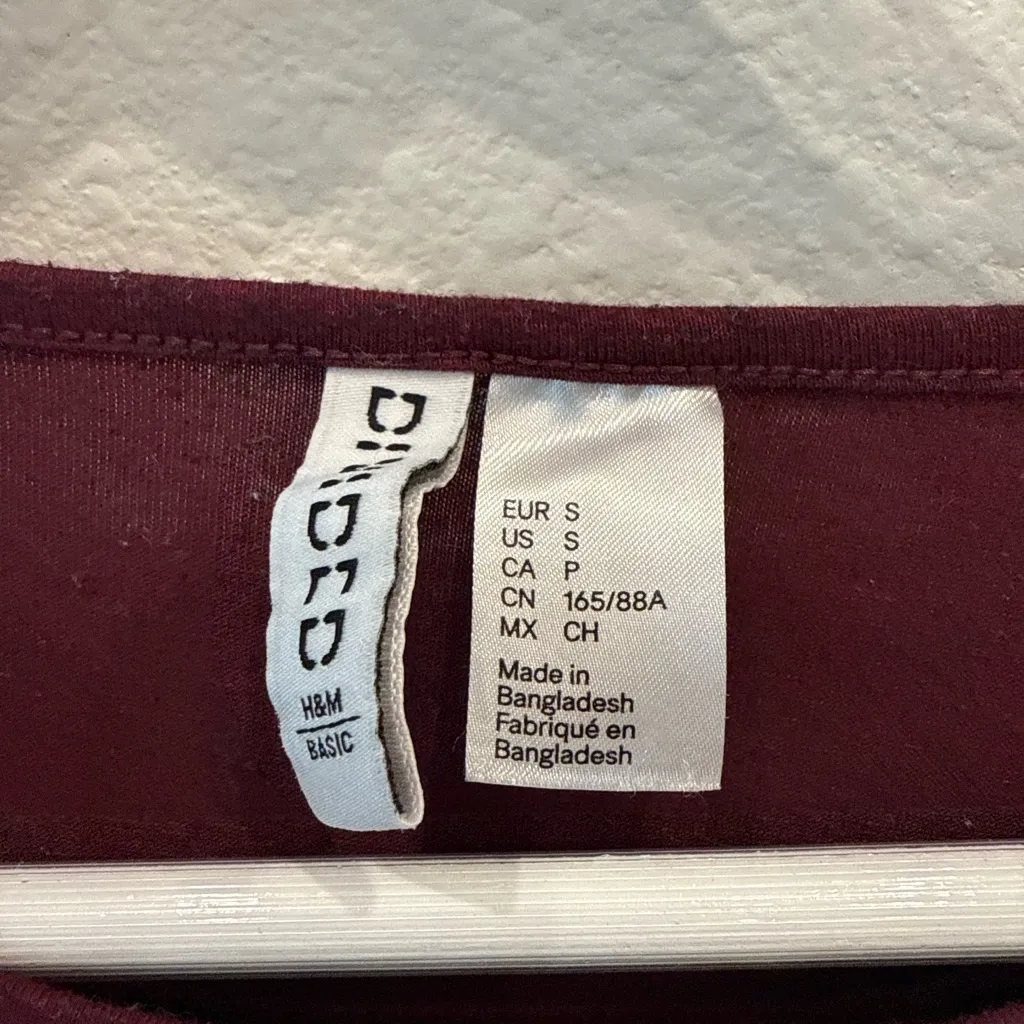 H&M Burgundy Long Sleeve Basic Tee | Size Small - Image 3