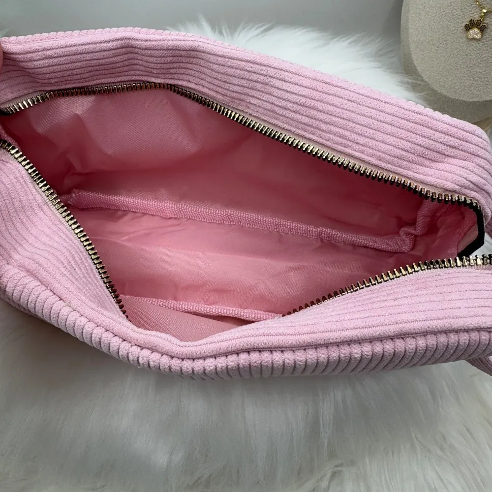 Pink Corduroy Cosmetic or Accessories Bag - Image 5