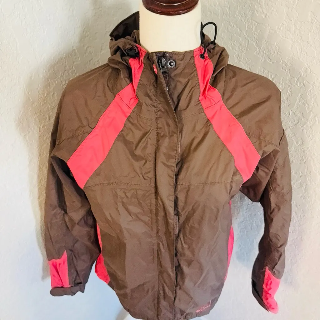 Columbia Omni - Tech Packable Wind/Rain Hooded Jacket Medium Brown/Pink PREOWNED - Image 11
