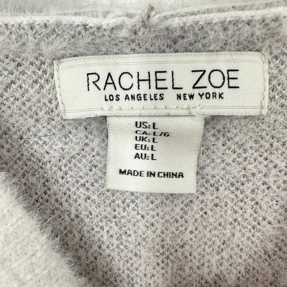 Rachel Zoe Women's Size Large Grey Cream Snow Apres Ski‎ Hooded Sweater Cozy - Image 5