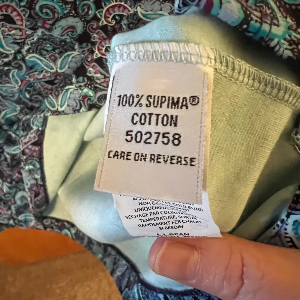 LL Bean V-Neck Paisley Print Dress Aqua Blue 100% Supima Cotton Small Regular - Image 5