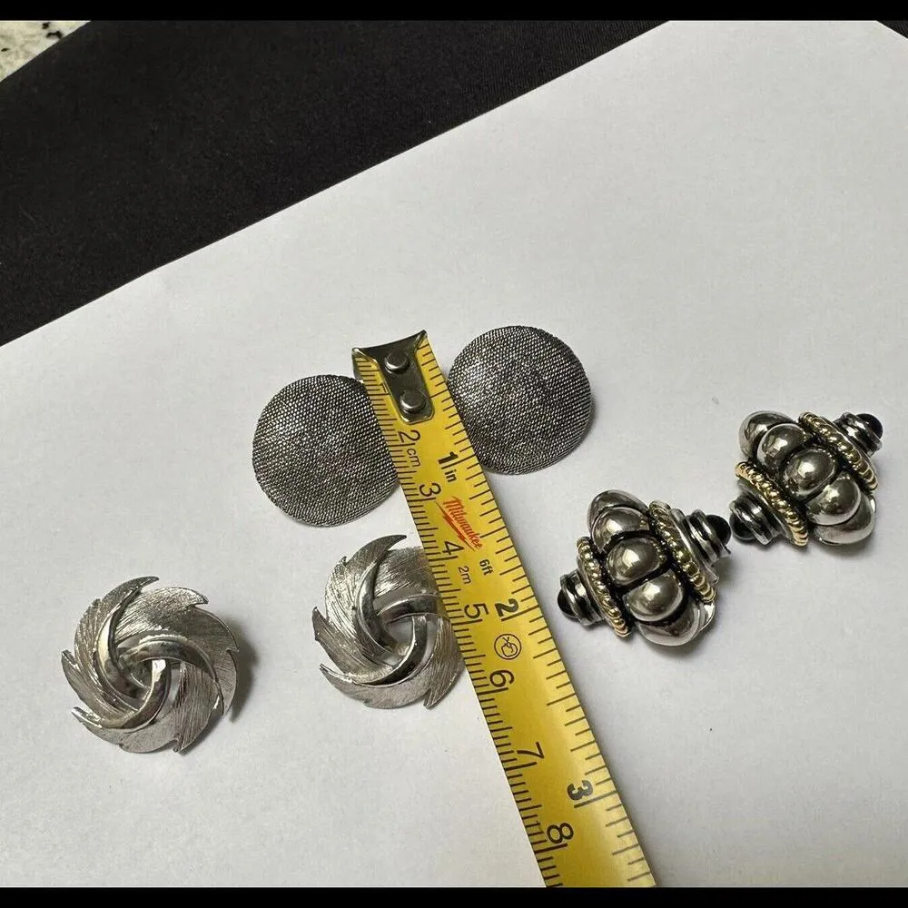 Lot Of 3 Silver Tone Clip On Earrings Mix - Image 6