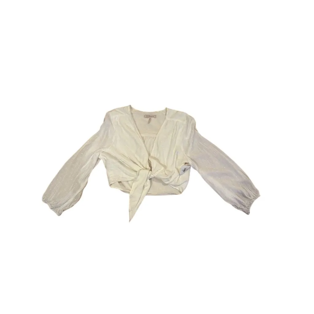 BCBGeneration Women's Sheer Polka Dot Tie-Front Blouse White Size M - Image 5