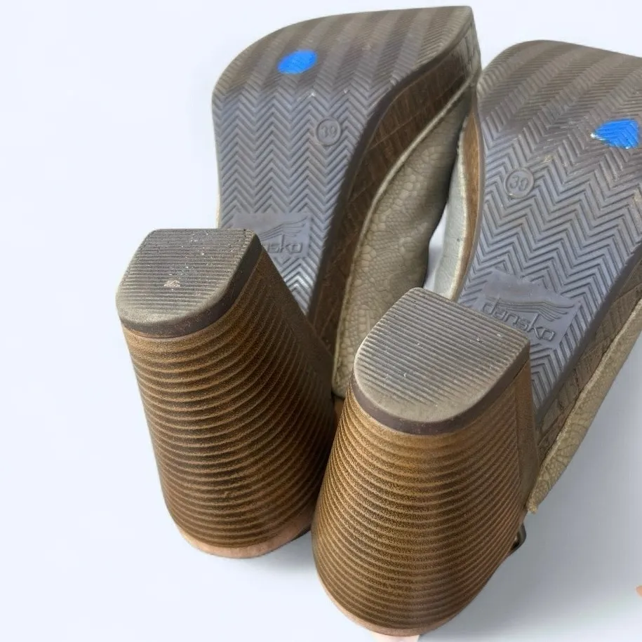 Dansko Reggie Peep Toe Heel Sling Back Tooled Leather Bootie Sandal Taupe sz 39 - Image 12