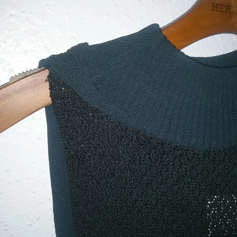 bebe XS Cowl Mesh Asymmetrical Ribbed Knit Black Top Dress - Image 4