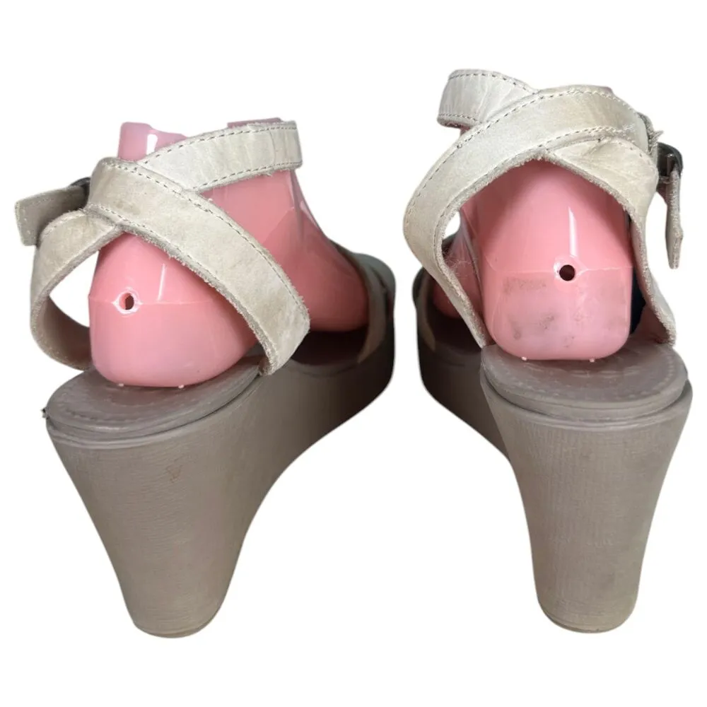 Crocs Leigh II Ankle Strap Wedge Beige Leather Size 10 - Image 7