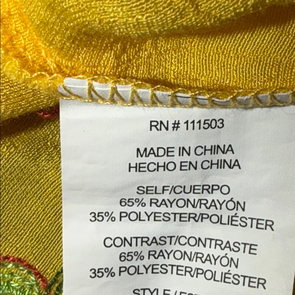 Anthropologie Fig & Flower Yellow Embroidered Floral Long Sleeve Top Size Medium - Image 7