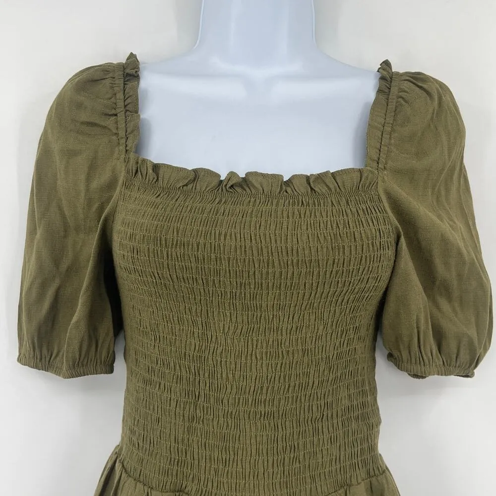 Sugarlips Milkmaid Peplum Womens Top Sz XS Olive Smocked Cottagecore Puff Sleeve - Image 2