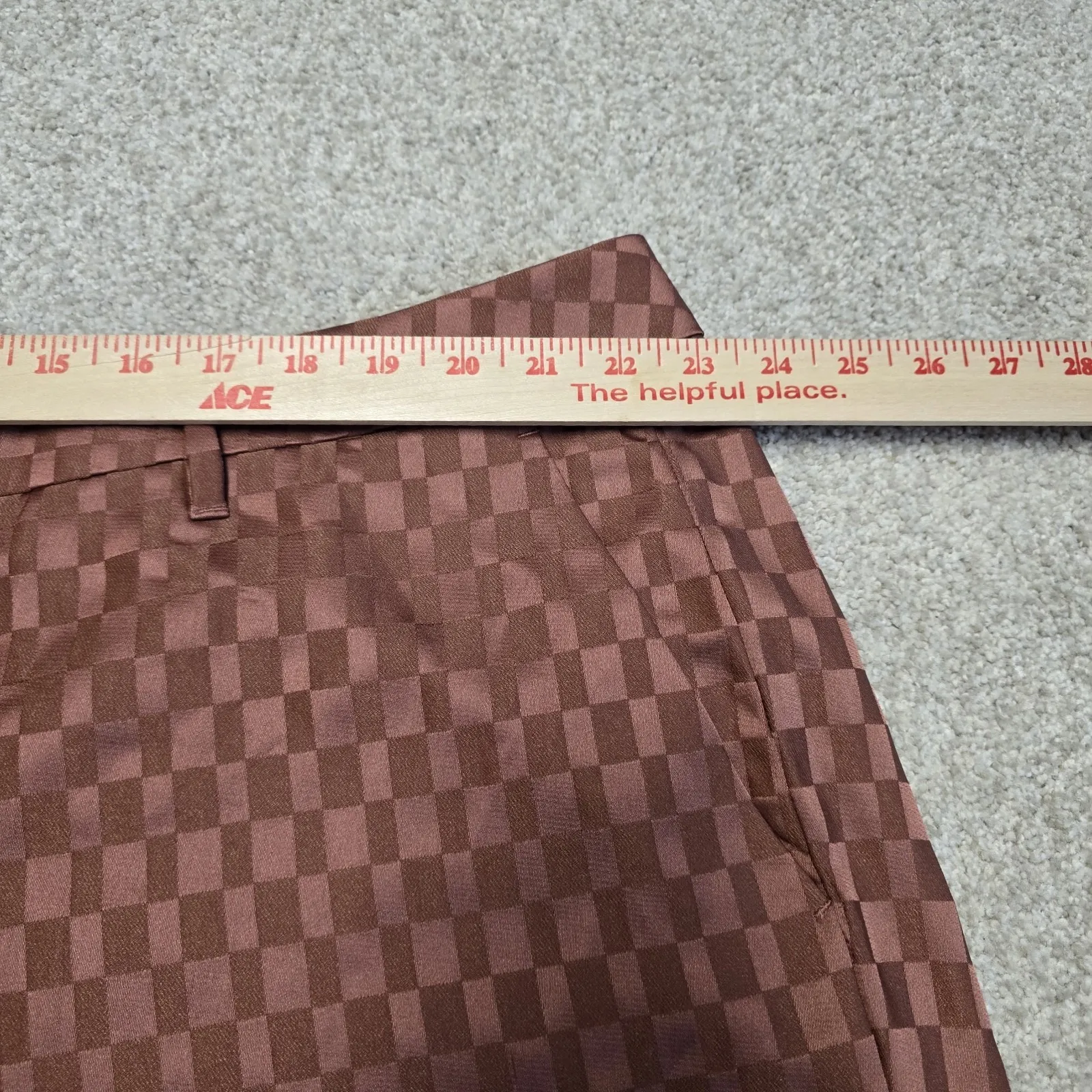 Wildfang Checker Satin Pants Brown‎ Checkered Tapered Trousers Sz 22W High Waist Brown - Image 6
