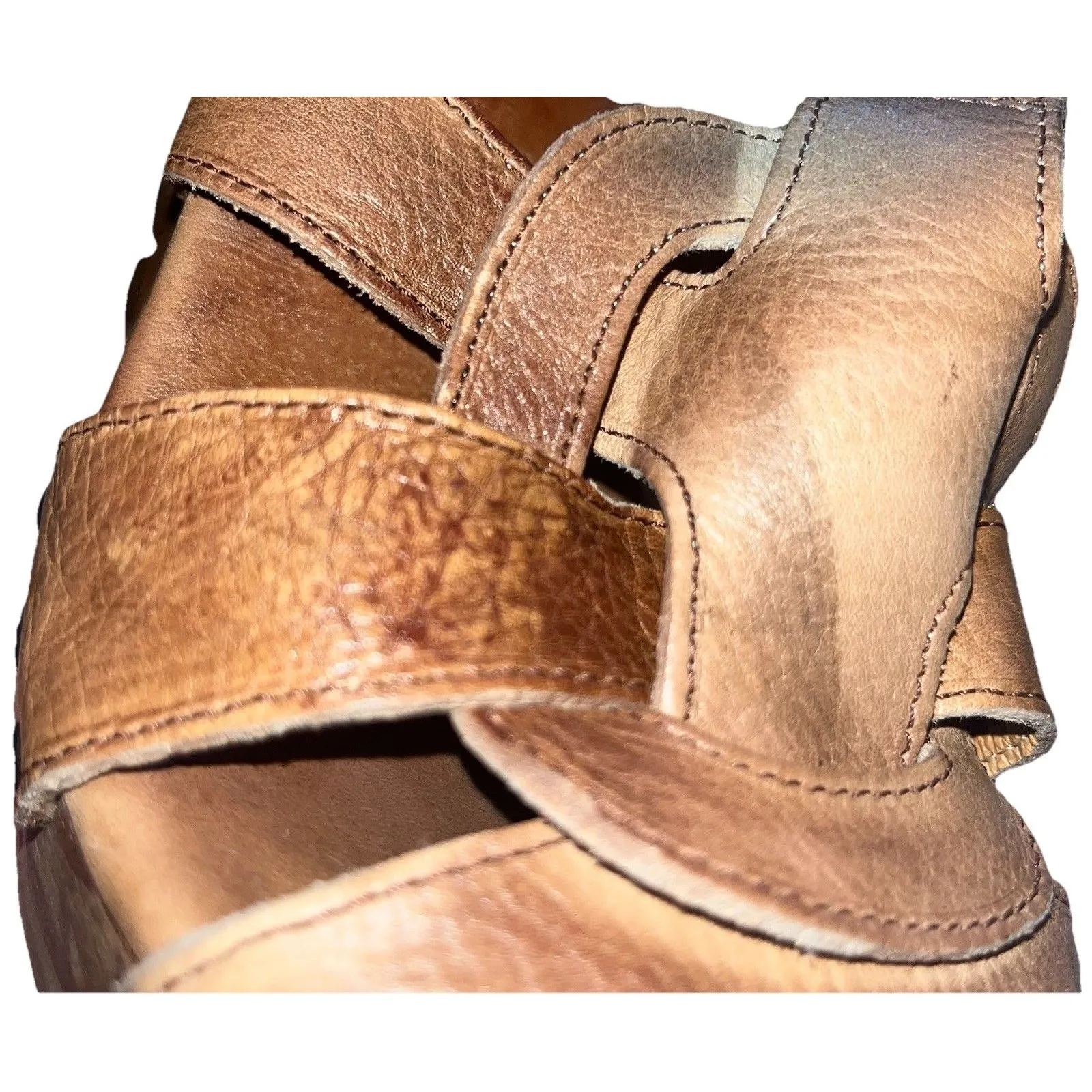 Bed Stu Melissa Sandals Tan Leather Cobbler Series Wood Heel Platform Women's 10 - Image 13
