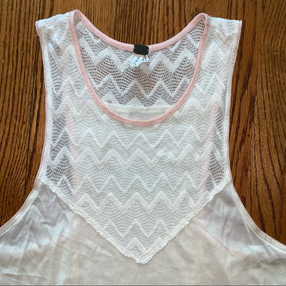 Free People Cream Lace Crochet Yoke Tunic Tank L - Image 6