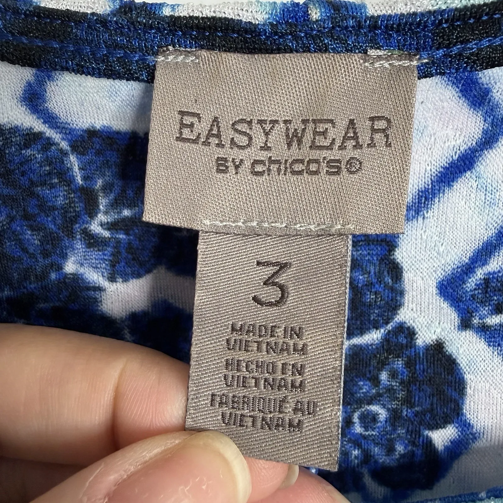 Chico's Easywear Short Sleeves Top XL Chico's 3 Stretch Blue Teal Print - Image 3