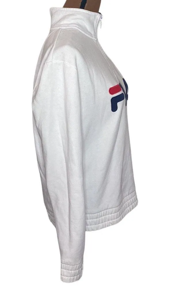 Fila spell out logo embroidered quarter zip sweatshirt pullover in white size M - Image 5