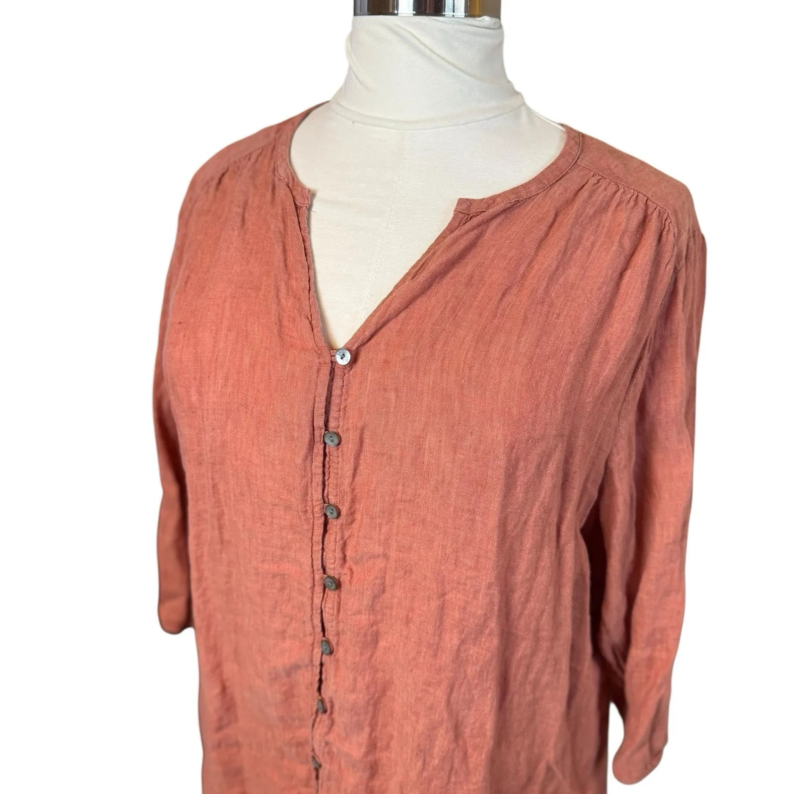 Pure Jill Plus Linen Rust Orange Long Sleeve Boho Top 3X Casual Flowy Beach Size undefined - Image 3