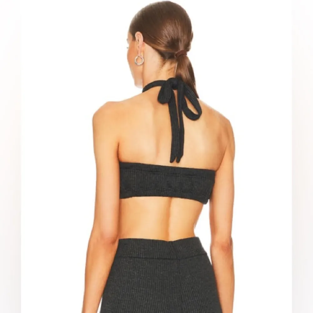 NWT WEWOREWHAT Tie Halter Ribbed Black Bra Top Suze Small - Image 3