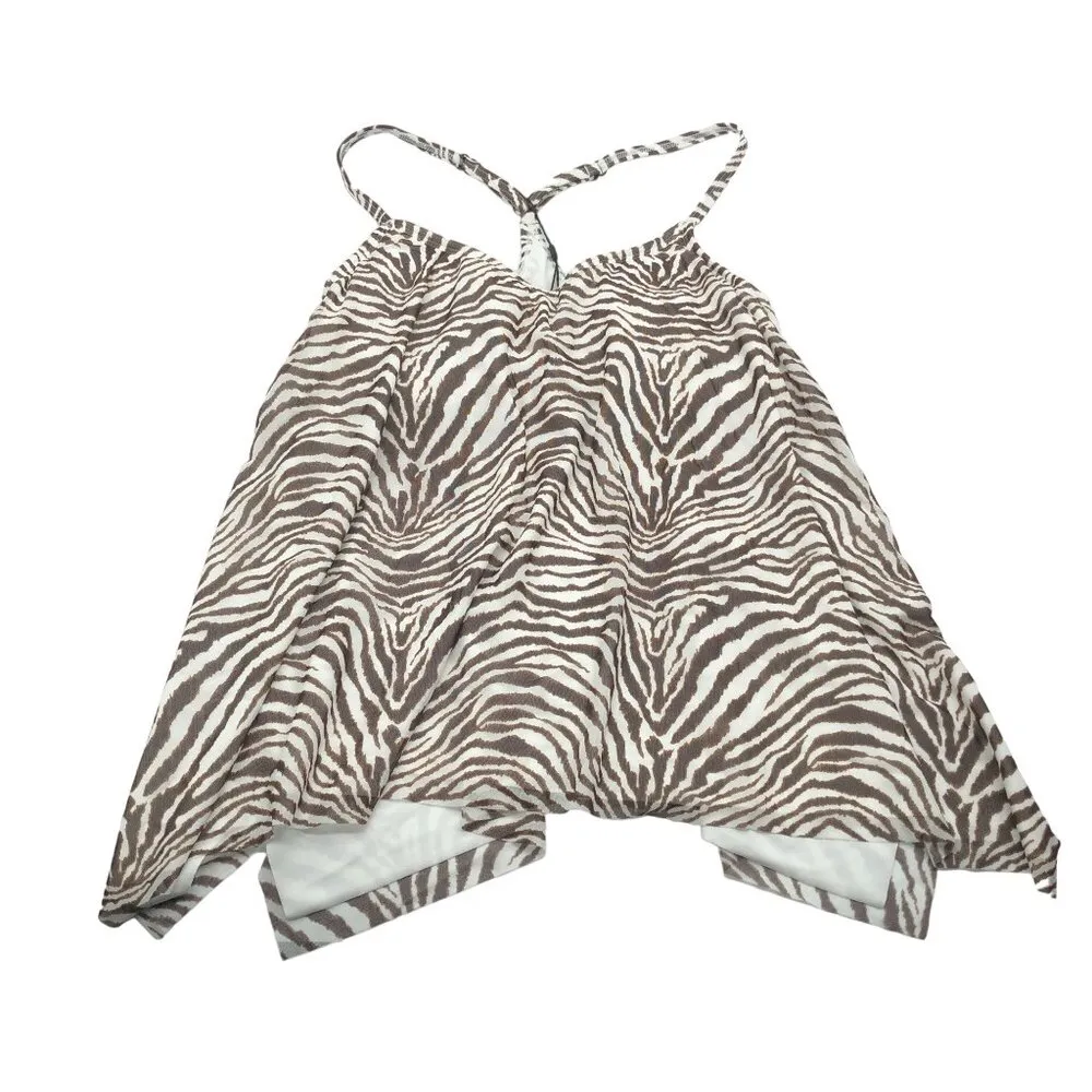 Coco Reef Zebra Print Bra Sized Mesh Layer Underwire Tankini Top Brown White 36C - Image 3