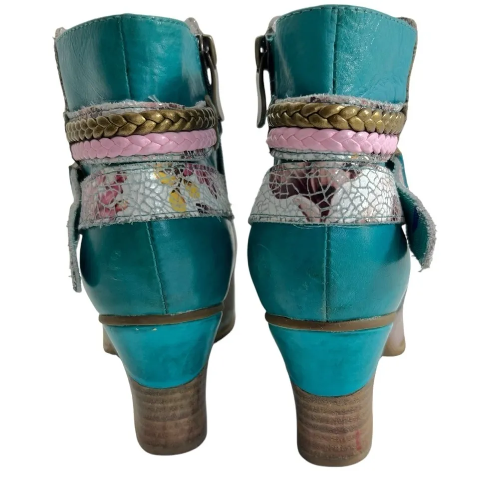 L’ARTISTE GAVIVA TURQUOISE LEATHER ANKLE BOOT Blue Size 7 - Image 10