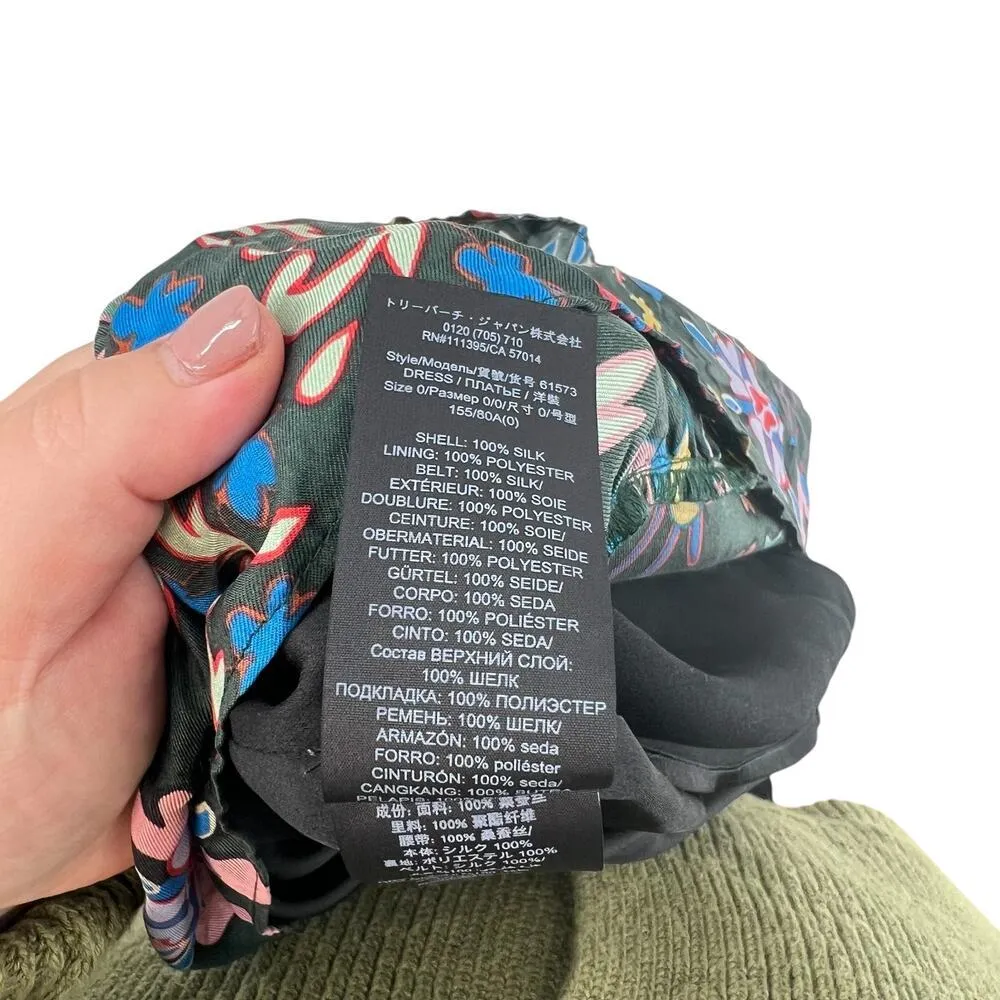 Tory Burch Floral Longsleeve Silk Twill Shift Dress Black Mountain Floral Size 0 - Image 14