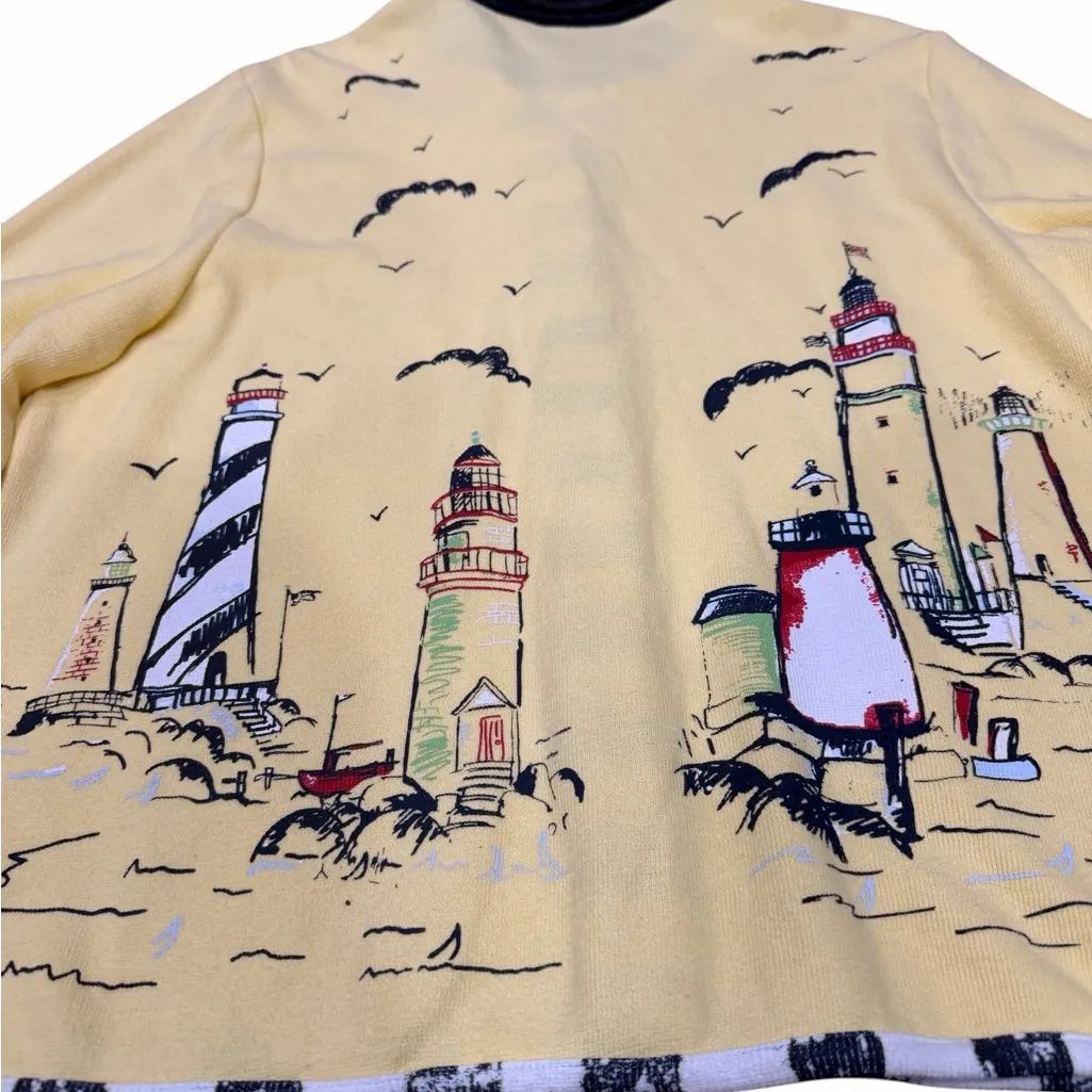 ⛵️Vintage Sportelle Lighthouse Print Cardigan |Yellow Coastal Sweater | L 🌅 Yellow Size L - Image 7