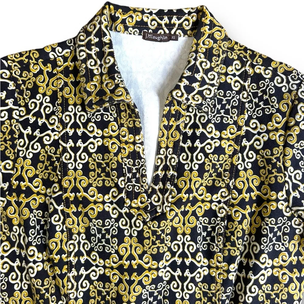 J.Mclaughlin canvas geometric heavy cotton Dress Yellow Black collared Size XS - Image 3