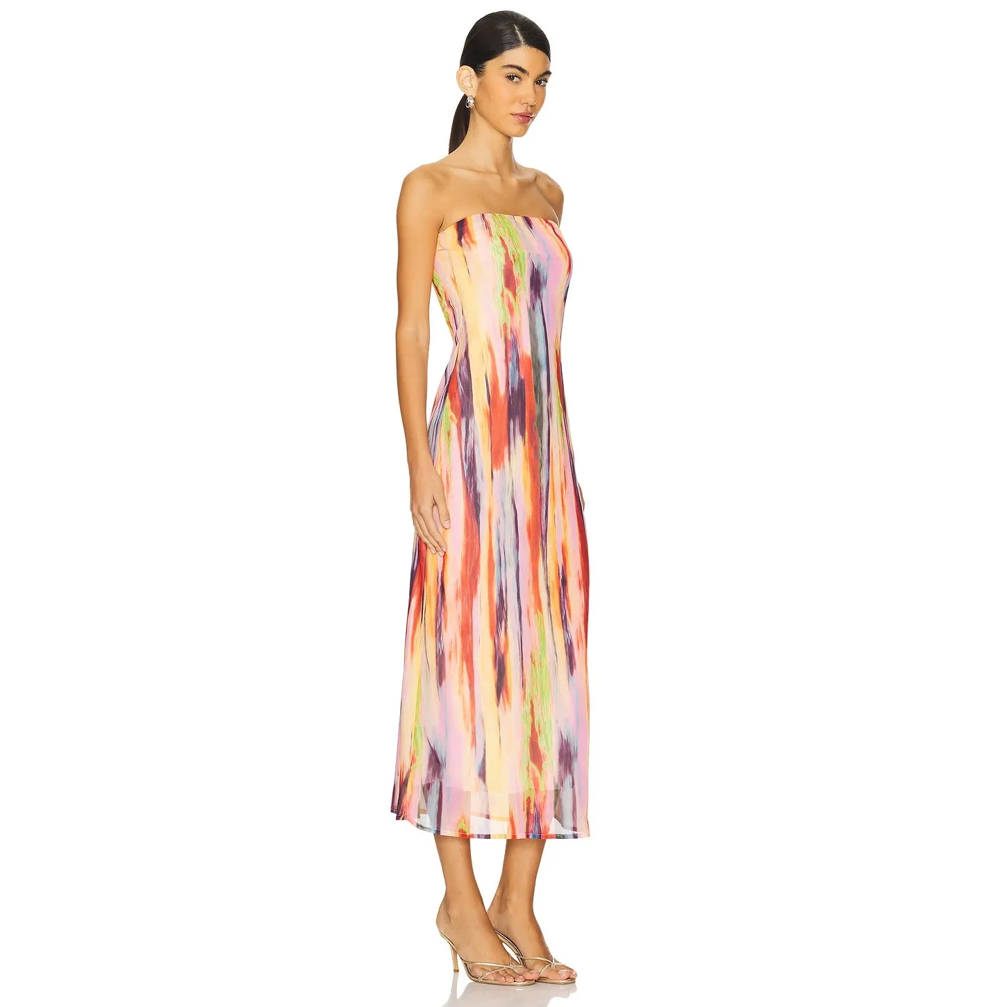 SNDYS St Barts Avant Garde Resort Wear Multi Color Chiffon Maxi Shift Dress S Pink - Image 7