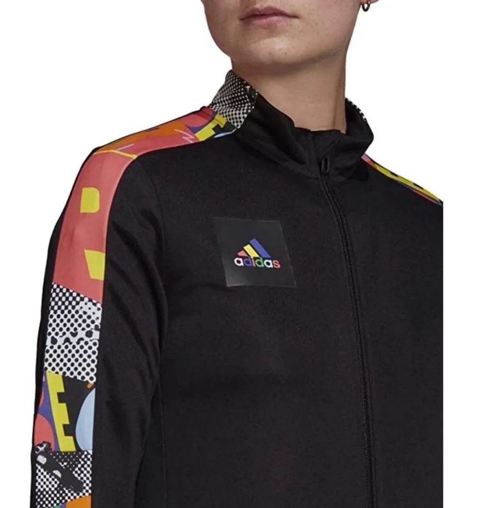 Women's Adidas Trio Pride XL Black Multicolor Aeroready Track Jacket - Image 3