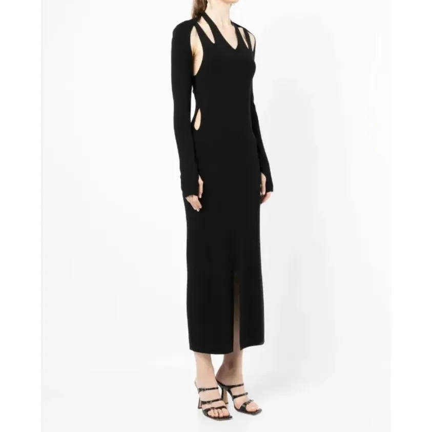 Dion Lee Midi Dress Plaited Merino Rib Size XXS Black - Image 8