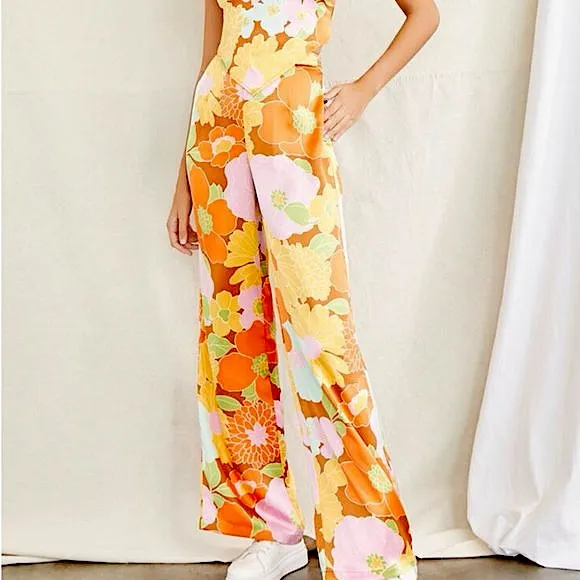 F21 NWT Festival Retro 70’s Satin Style Wide Leg Pants - Image 2