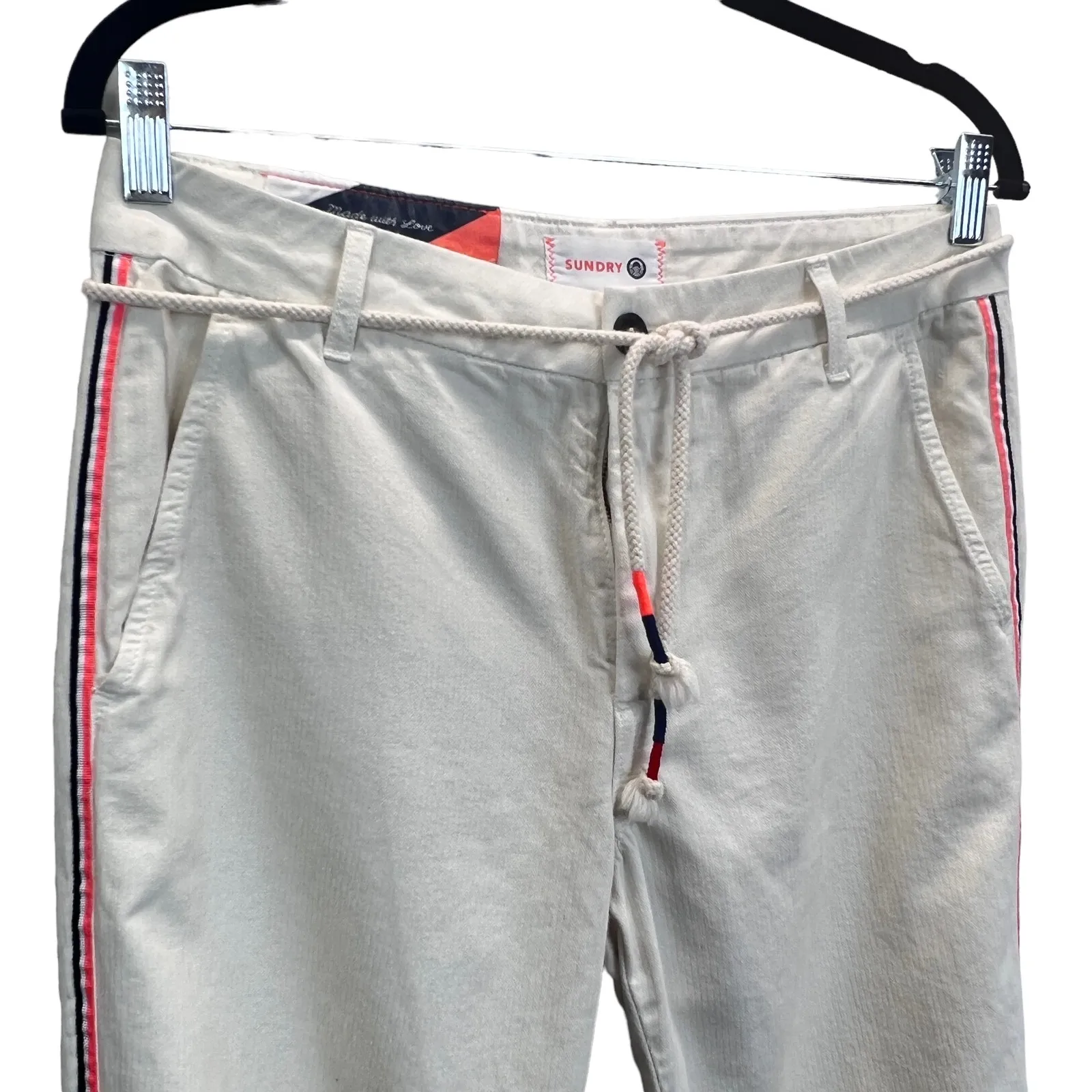 Sundry Women’s 100% Cotton White Jogger Pants Size 27 Taped Leg Streetwear Edgy - Image 8