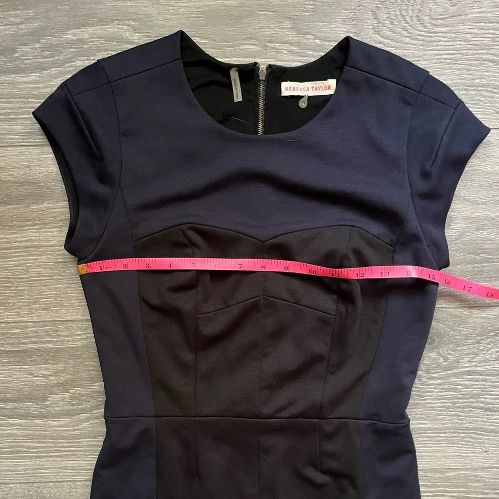 Rebecca Taylor Navy Black Bodycon Career Professional Cap Sleeve Dress Size 4 - Image 5