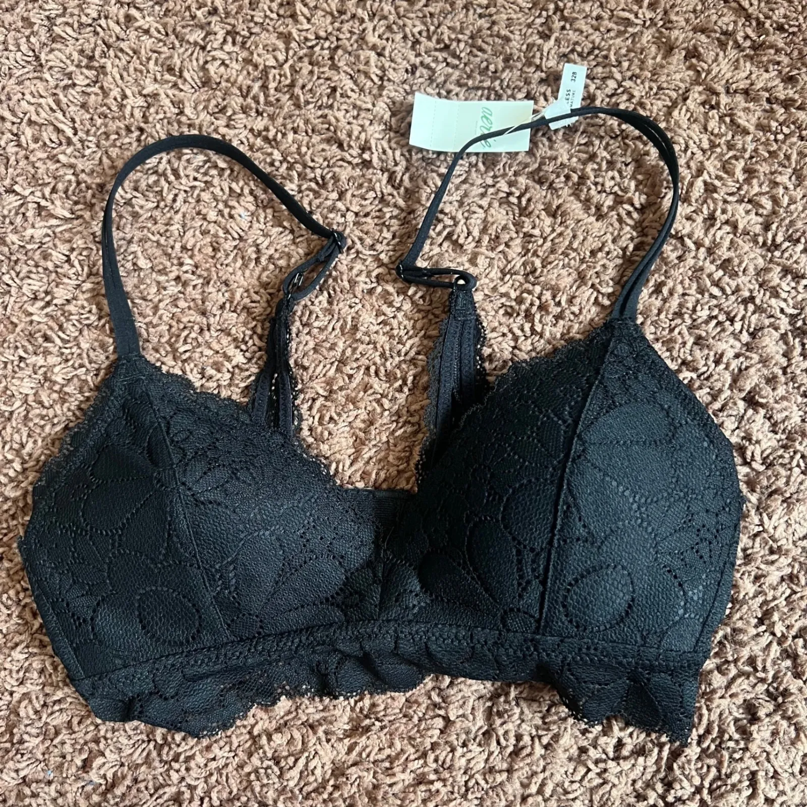 Aerie Black Lace Bralette Padded Wireless Everyday‎ Comfort Bra Size 32B NWT - Image 2