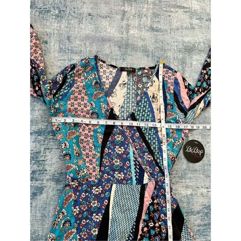 NWT! BeBop Floral Paisley Mixed Print Faux Wrap Floral Dress Small - Image 6