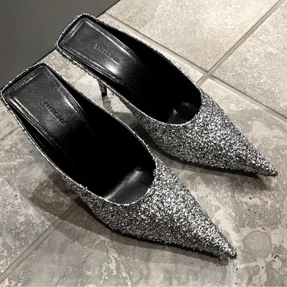 Balenciaga Knife Glitter High Heel Mules in Silver Titanium Size 37 New +DustBag - Image 12