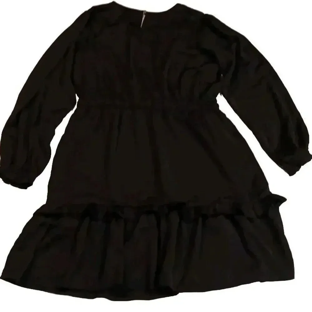 Knox Rose Black Ebony Ruffle Hem Tier Dress Long Sleeve Boho Peasant LG NWT - Image 10