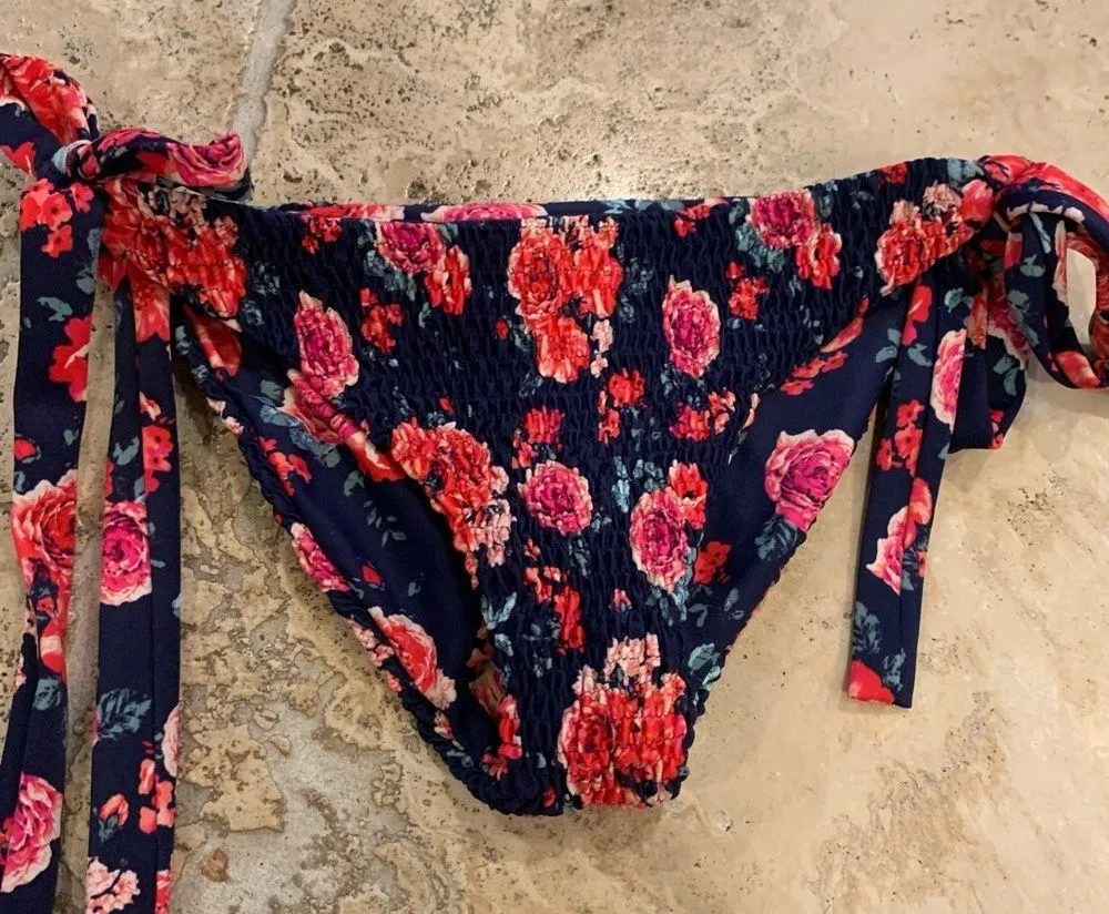 Tori Praver Smocked Padma Casablanca Indigo Floral Blue Pink S Bikini Bottom - Image 6