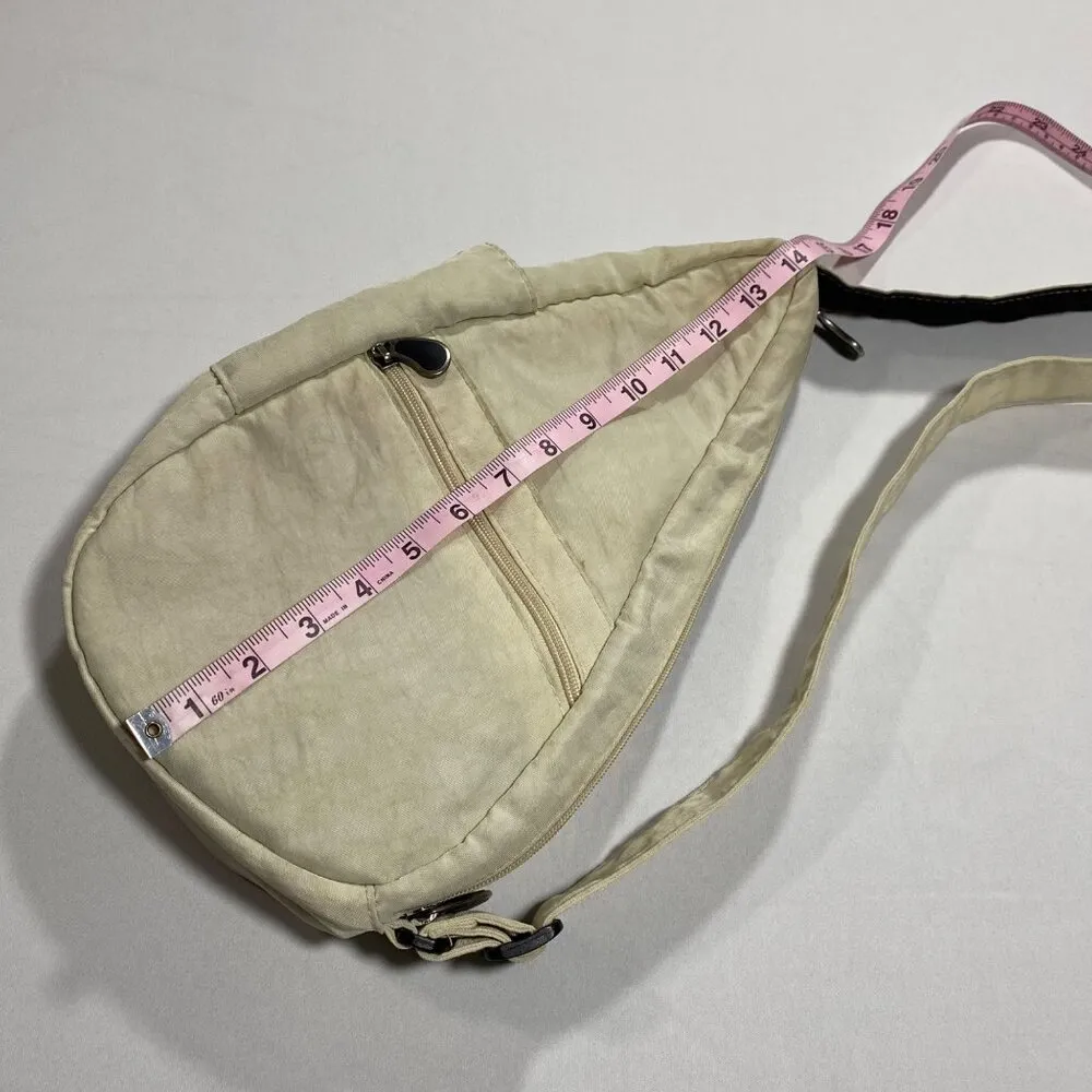 Ameribag Small Beige Distressed Nylon Teardrop Crossbody Sling Bag Tan - Image 4