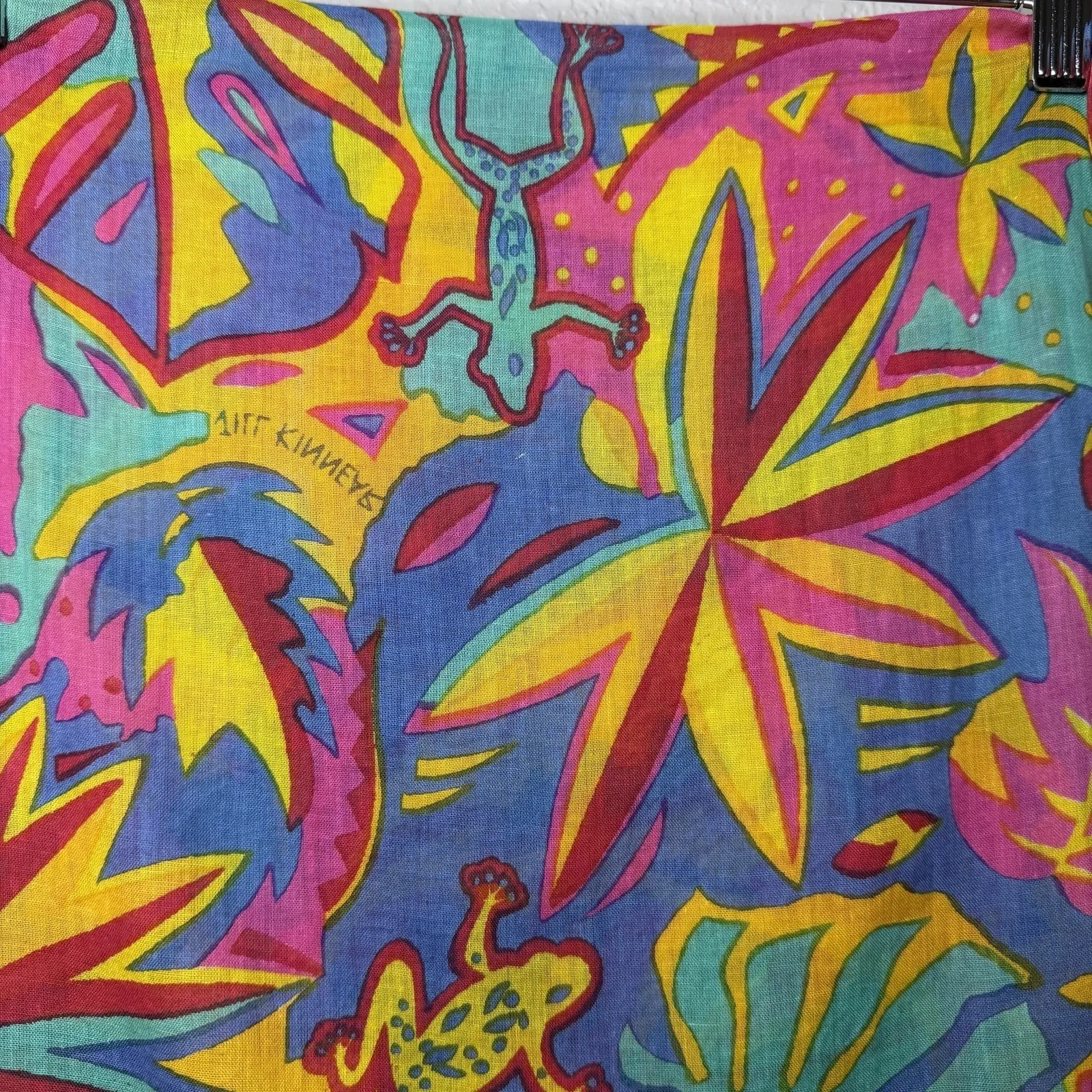 VTG 90s Steven Hein Australia Frog Gecko Tropical Sarong Pareo Wrap Fabric Art Blue - Image 6