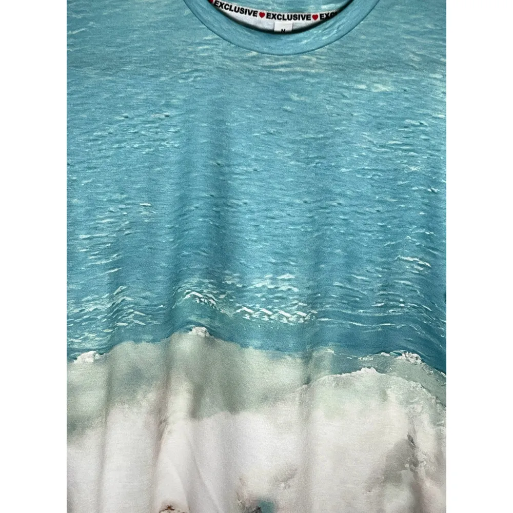 Women's Casual Beach Wave Surf Print Short Sleeve Shirt Size XL - Image 6