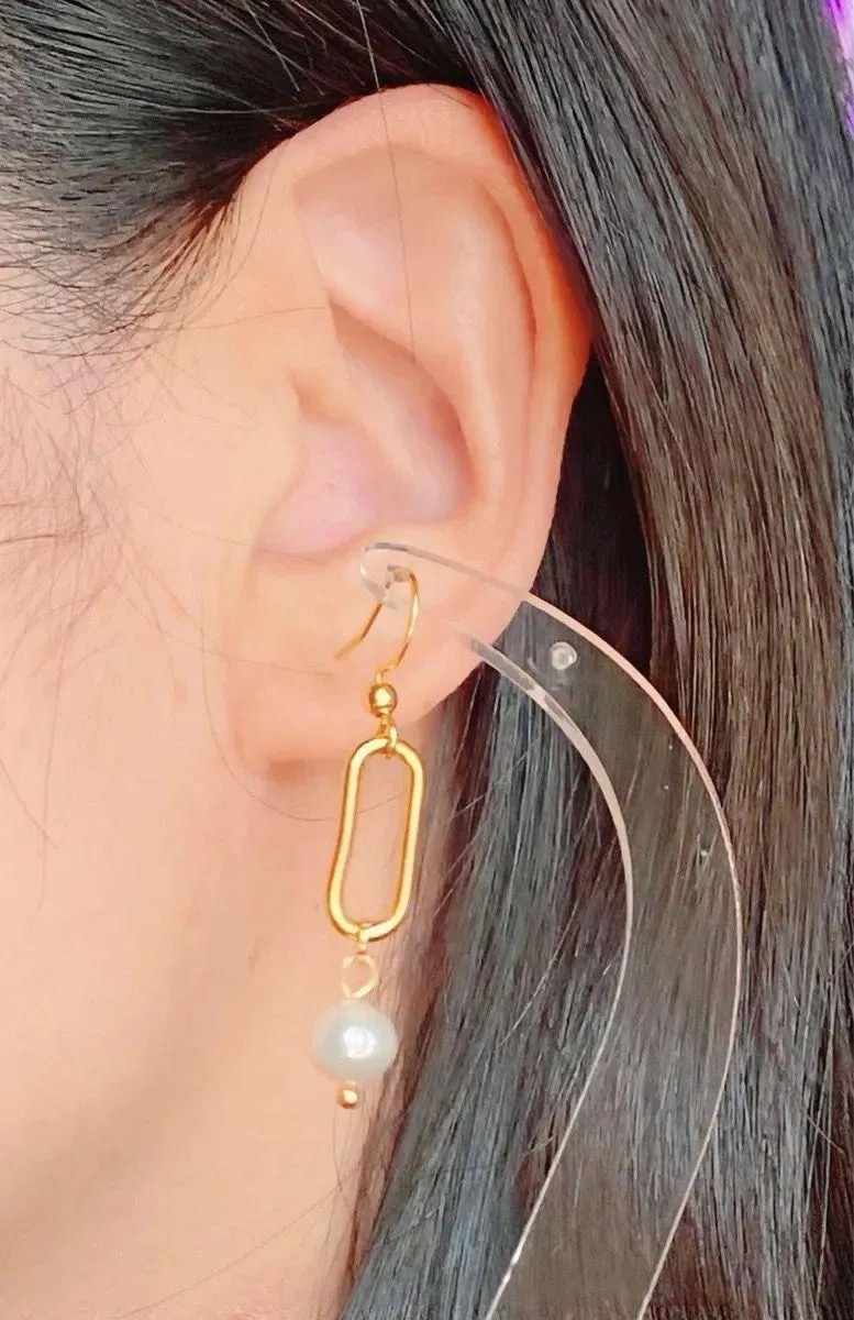 Handmade gold tone stainless steel natural shell pearls chic fairy boho vintage style dangle earrings💖 - Image 7