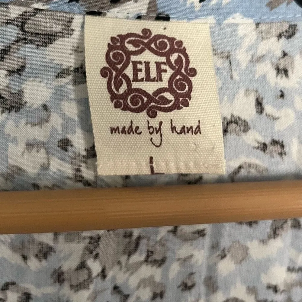 Bali ELF Lola Midi Dress Button Down Dress Handmade Blue Size L - Image 4