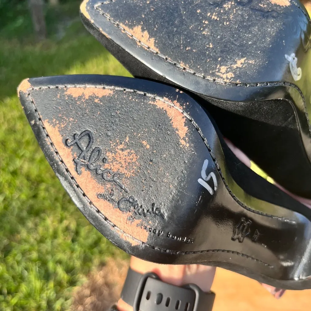 Alice + Olivia Black Velvet Pink Bow Stiletto Pumps Size 37 / US 6.5 - Image 10