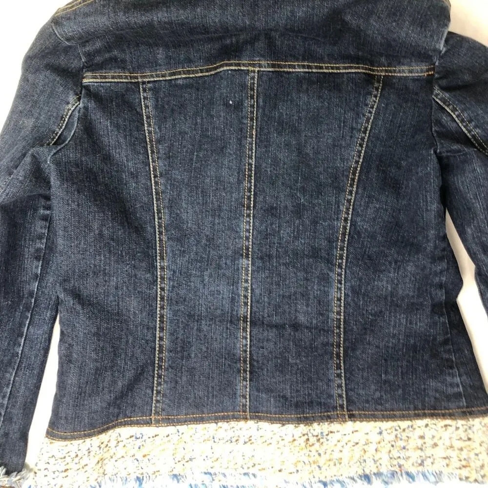Cache  Denim Jacket Rhinestone Buttons Lined Boucle Tweed Top NWT $188 New - Image 8